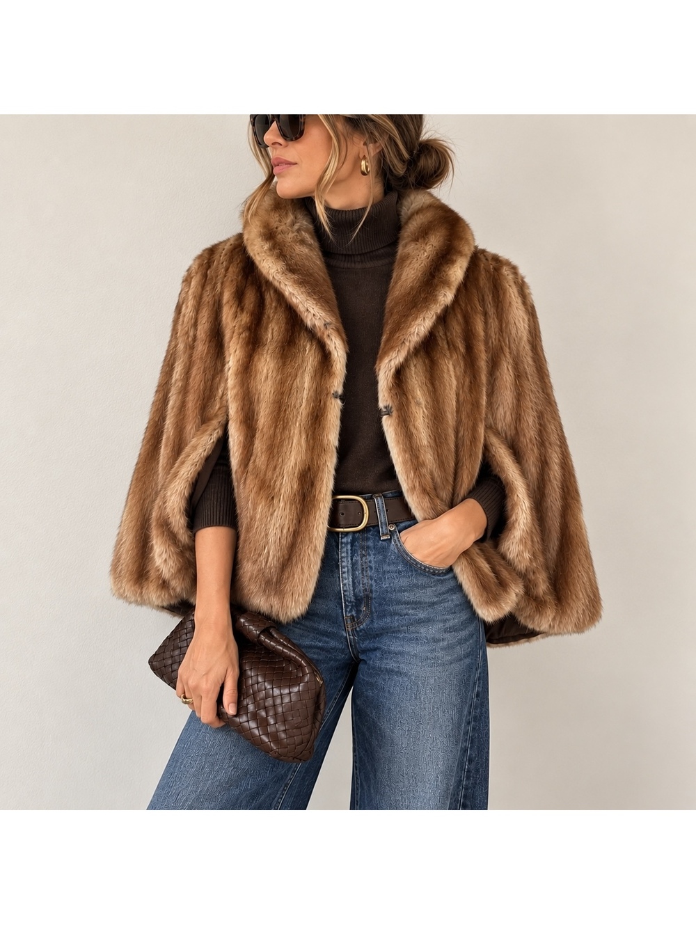 Vintage Genuine Fur Cape Jacket Brown Mid Century 1940s 1950s